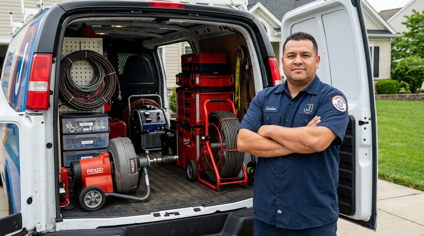 Professional drain cleaning equipment and Johns Plumbing LLC plumber in Ipswich