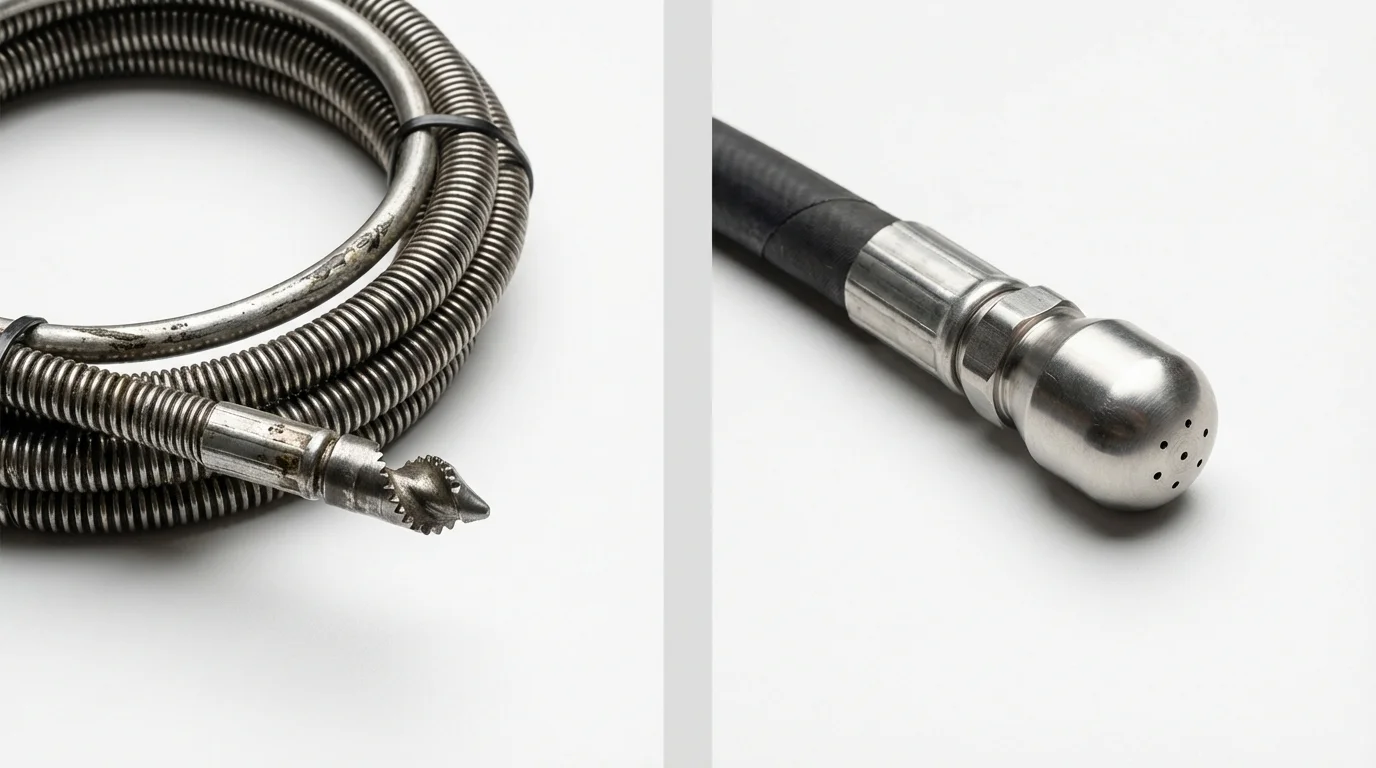 Drain snake cable and hydro jetting nozzle used for drain cleaning in Ipswich, SD