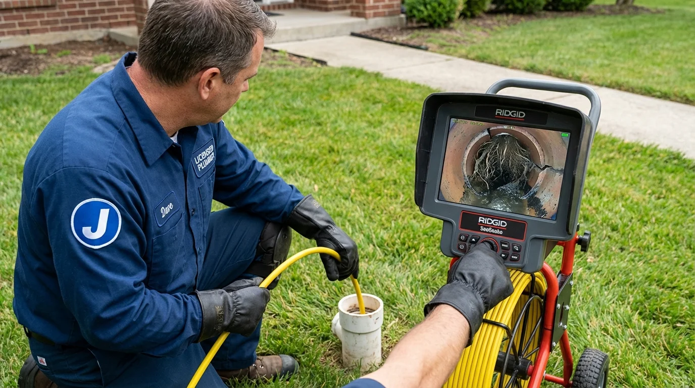 Sewer camera inspection being performed by Johns Plumbing LLC in Ipswich
